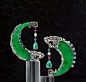 Samuel Kung's Dragon earrings are an auspicious, classical Chinese motif set with Imperial green jadeite, diamonds, sapphires and aquamarine.