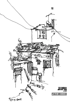 jiifll-新农村-美丽乡村-安树艺-树皮-建筑-风景-大山深处-太行山-写生-线稿-速写-环境-场景 (1)
