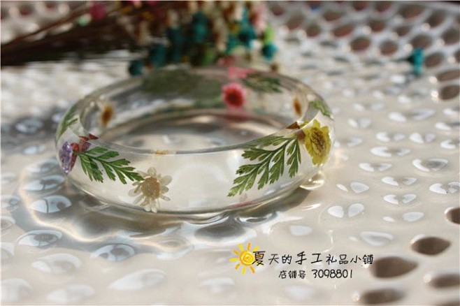 蓝色系原创手工标本干永生花真花滴胶树脂手...