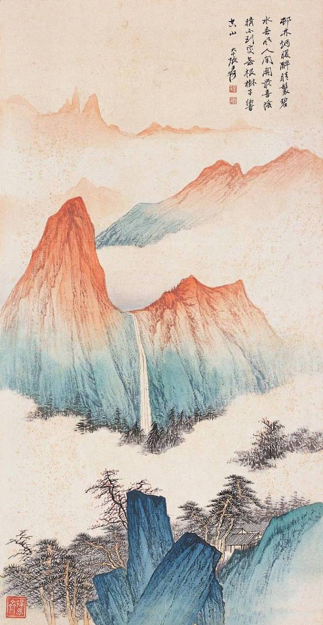 【张大千 金碧山水画欣赏】金碧山水是中国...