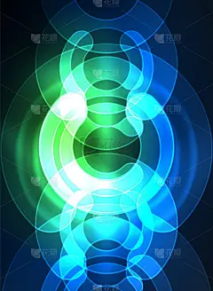 圆形发光元素在黑暗的空间，抽象的背景