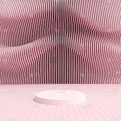 3 d渲染。抽象的粉色背景。在参数化的墙上模仿讲台。