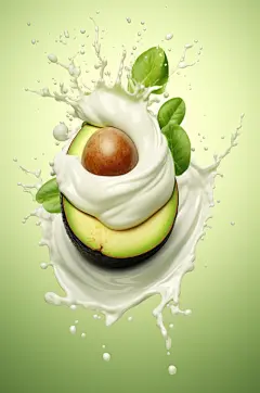 AI数字艺术牛油果果汁酸奶液体飞溅模型