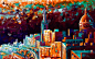 炫目的都市风景油画