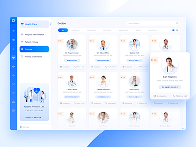 Doctor Search医疗ui图表酷仪表板清洁仪表板医院管理分析列表过滤器搜索栏列表标签菜单医院应用最小医疗仪表板医疗web应用仪表板配置 ...