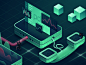 Pagerduty Alerts Illustration console phone grid cubes charts engineering chaos gremlin alerts development pagerduty vector digital isometric design illustration