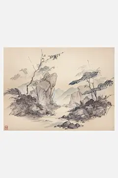 AI数字艺术竹子场景水墨画插图-众图网