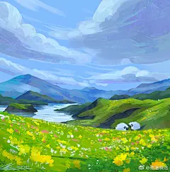 插画师zandraartt的一组森林风景插画作品，色彩治愈且充满了四季的氛围。( twi：zandraartt ) #插画分享# #手机壁纸# ​​​​