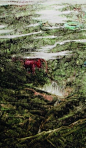 余作赋 的胶墨漏痕中国画 （2）1990年，通过对中国画的广泛研究，发现传统中国画笔墨技法是造成中国画千篇一律的主要原因，故从水墨媒材着手，从自然和生活中攫取源泉，不择手段，用哲学的观点深研山体的内部结构。