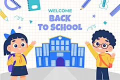 儿童小学生开学男女孩背书包上学校园学习插画海报展板ai设计素材-淘宝网