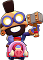 Carl : Carl is a Super Rare Brawler. He has moderately high health and a moderate damage output. When he attacks, Carl boomerangs his pickaxe, damaging any enemies hit while the pickaxe is flying forward or traveling back to Carl, and consuming his only a