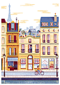 Guestbook Magazine : Three illustrations I did for Guestbook Magazine about Paris organic restaurants, London outside swimmers and NY indie bookshops
