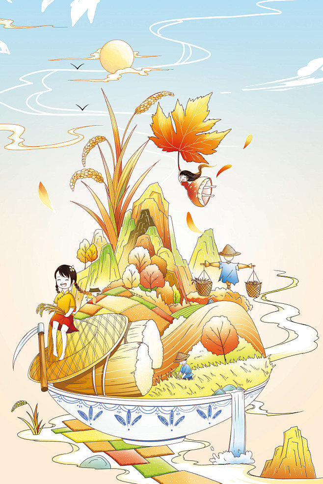 立秋节气海报插画设计