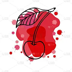 樱桃莓与树叶手绘素描孤立在明亮的背景。轮廓矢量插图。农贸市场标志横幅。有机食品生态模板菜单，果酱和果