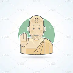 佛教僧人，藏传小象。平面头像和人物插图。