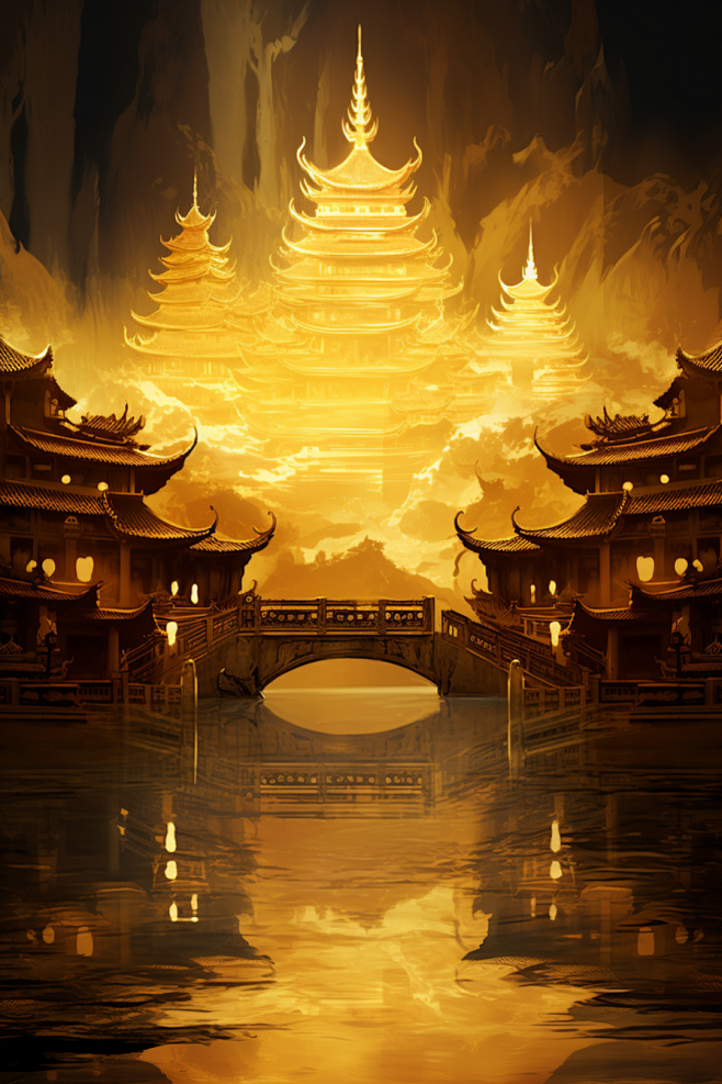 金色神话建筑中国传统风格天宫原画