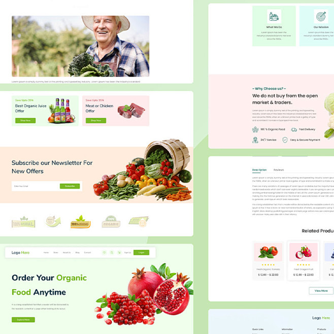 免费有机食品在线商店网站设计模板 Org...