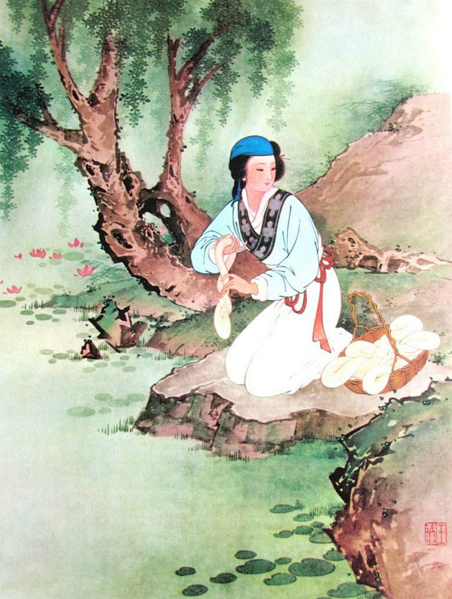 王叔晖大师《十二花神》系列工笔仕女图 (7)