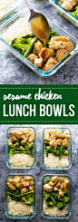 Make these meal prep Honey Sesame Chicken Lunch Bowls and you'll have FOUR work lunches ready to go!: 