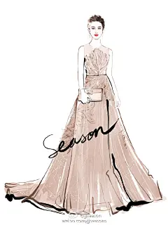 #jjseason插画# #明星红毯礼服插画# ----- @刘亦菲 身穿@ELIESAAB官方微博 2015春夏高定系列礼服，精致优雅亮相蒙特利尔电影节。凭借《夜孔雀》入围第40届蒙特利尔电影节最佳女演员。O仙气唯美刘亦菲