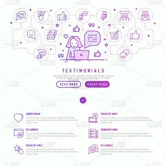 奖状和引用概念。网页模板。Marketer正在笔记本电脑上使用细线图标进行评论、反馈、调查和评论。矢
