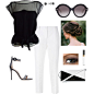 A fashion look from April 2016 featuring sheer shirt, white capri pants and black white shoes. Browse and shop related looks.