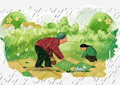 卡通手绘复古下雨雨中劳作 设计图片 免费下载 页面网页 平面电商 创意素材