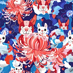 小狗,花纹,明亮,宠物,自然,华丽的,季节,纺织品,爱,重复