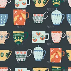 杯,平坦的,四方连续纹样,商业厨房,茶,饮料,可爱的,华丽的,传统,咖啡