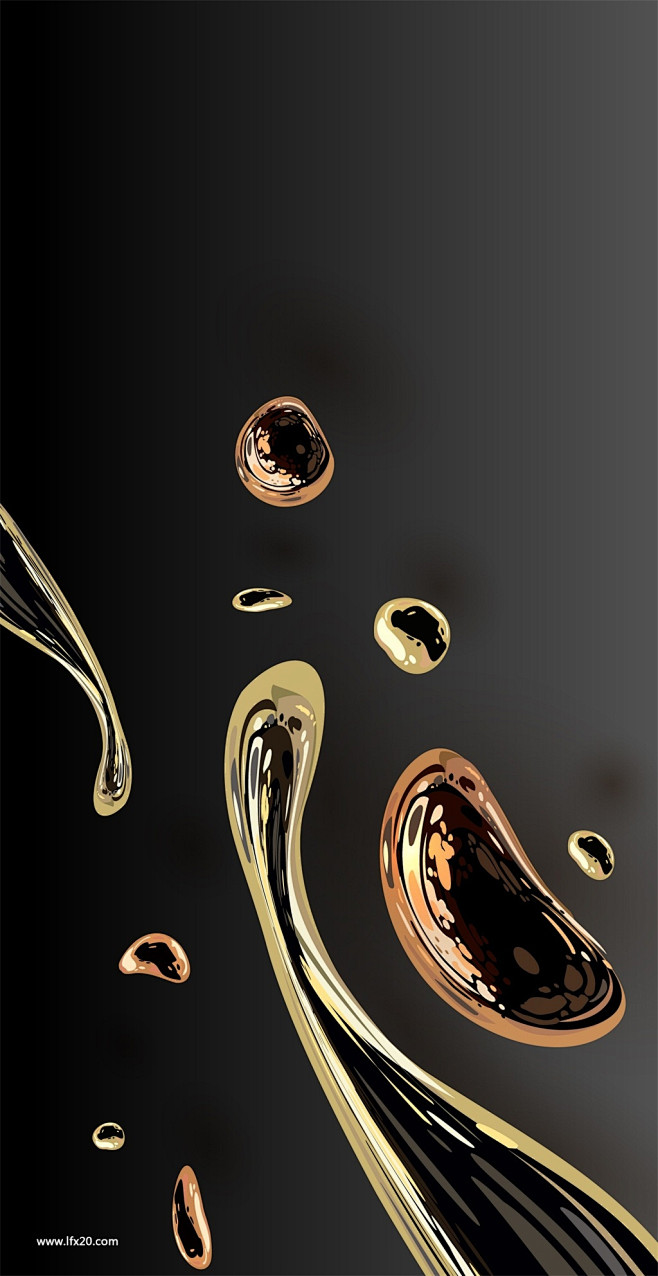 金色液体金属流动几何图形黑色背景