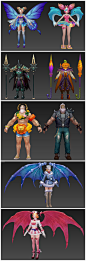 王者荣耀 PVP对战手游 欧美台湾风格角色原画 Q版卡通Unity3d手游角色怪物武器翅膀道具 3d模型 低模手绘贴图 3dmax源文件 游戏美术素材 CG原画设定参考素材