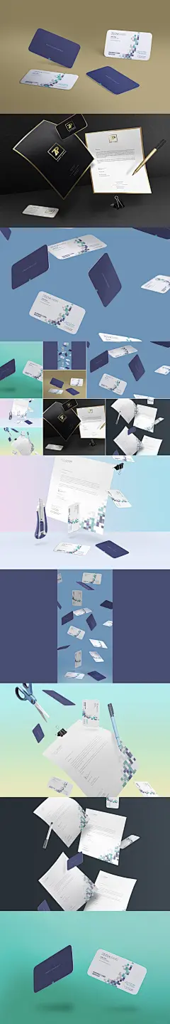高品质的飞扬失重状态的名片VI样机展示模型mockups