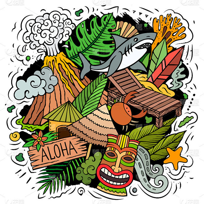 夏威夷卡通矢量涂鸦设计