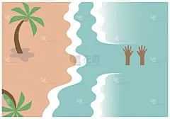 创意溺水人海滩棕榈符号设计