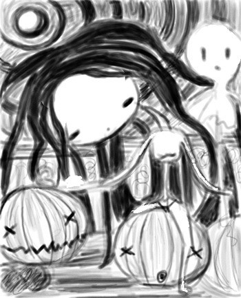 evo  的插画 黑白南瓜和女孩插画