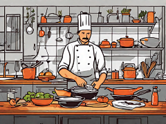 AI数字艺术扁平手绘厨师在厨房烹饪插画