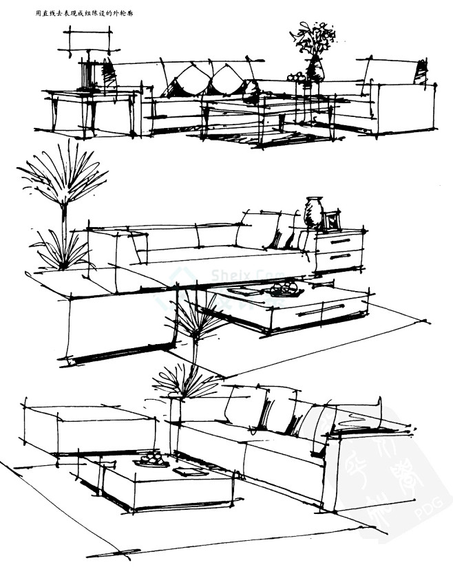 手绘组合家具线稿的画法、技巧 - 室内手...