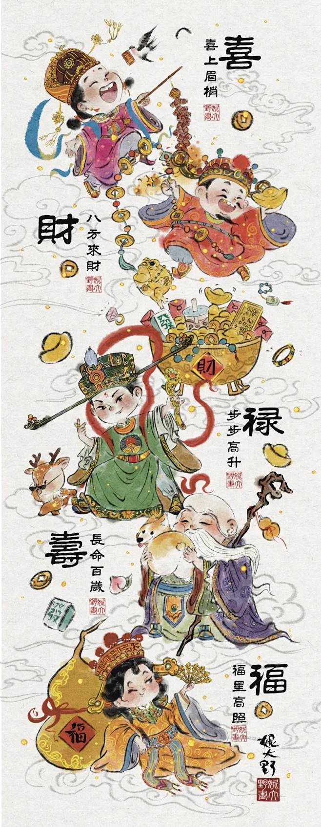 新春五福|原来可以这么画福禄寿喜财 - 小红书-花瓣网