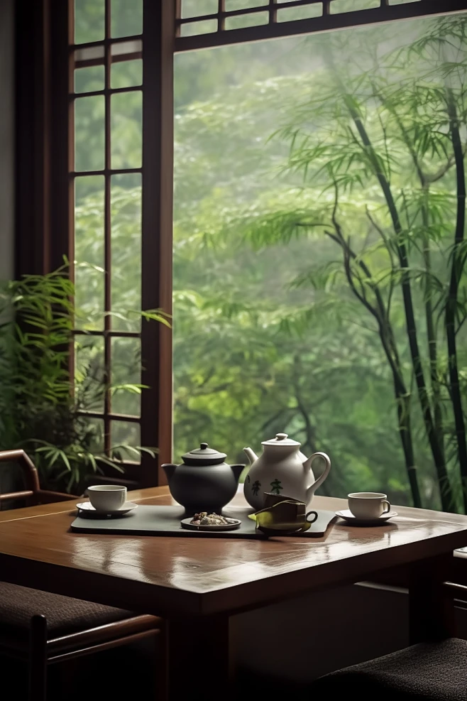 茶室绿植森系茶具 侘寂风 产品艺术场景 电商背景素材-花瓣网