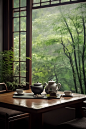 茶室绿植森系茶具 侘寂风 产品艺术场景 电商背景素材