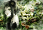 Anime 1764x1248 anime anime girls Vocaloid green hair tears short hair Megpoid Gumi fantasy art fantasy girl long hair flowers plants dark hair open mouth looking at viewer women face portrait