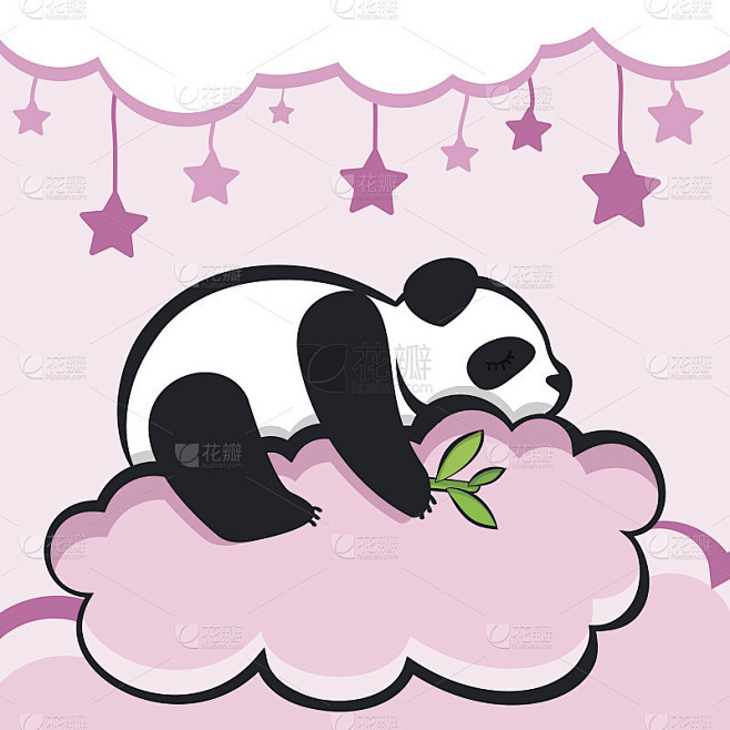 熊猫熊在云中睡觉，矢量插图