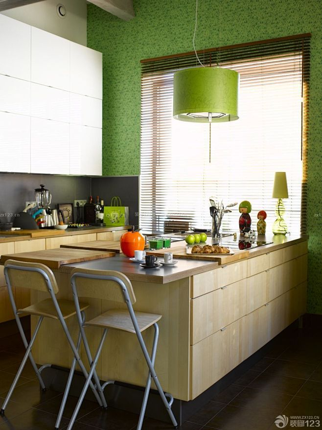 清新室内装修厨房绿色墙面效果图大全