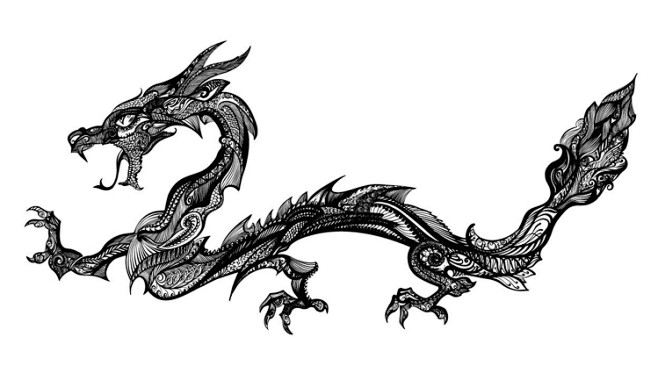 龙卡通神话传说形象动物麒麟龙素描线稿写生...