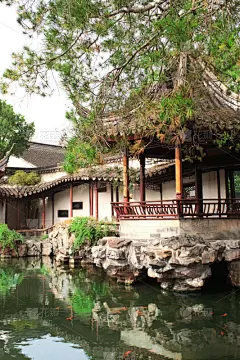 中国,苏州,园林,渔夫,传统,过去,世界遗产,池塘,著名景点,江苏省