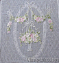 Romantic Vintage Basket of Roses Net Lace Coverlet Bedspread 101x75"