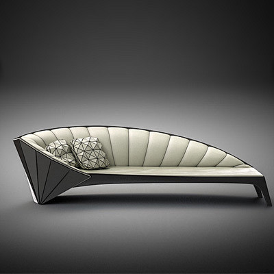 简约港式设计师概念金属布艺三人扇形沙发创...