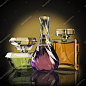 Group luxury parfume bottle on dark background