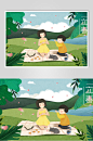 家庭野餐踏青立春插画素材海报-众图网