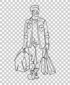 一幅风格化的黑白画，描绘一名男子正在搬运物品图片下载